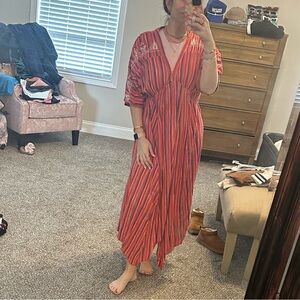 Red and Pink Striped Maxi Dress